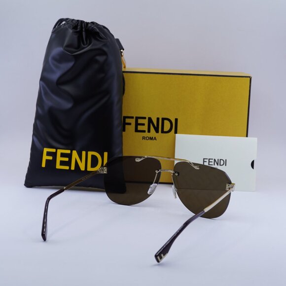 Fendi FE40115U 32G Aviator Sunglasses - Gold/Brown with FF Pattern Mirror - Picture 9 of 9